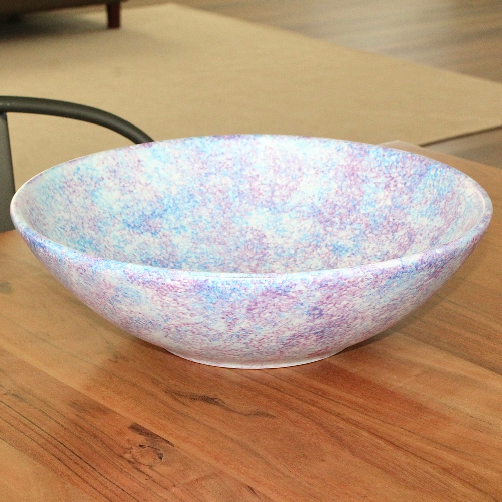 Vintage Baldelli Italy Large Ceramic Bowl Sponge Painted Purple Blue Speckled